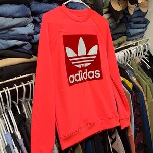 Women’s Adidas sweat shirt great colors pink with red logo size small